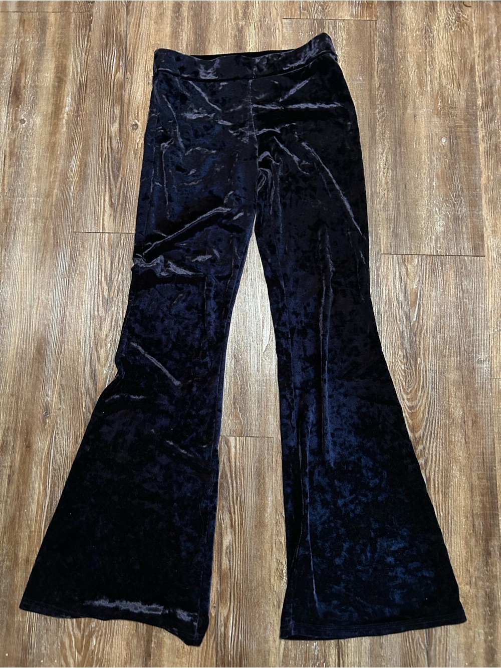 Yelete Dark Blue Crushed Velvet Flare Stretchy Pants Size M